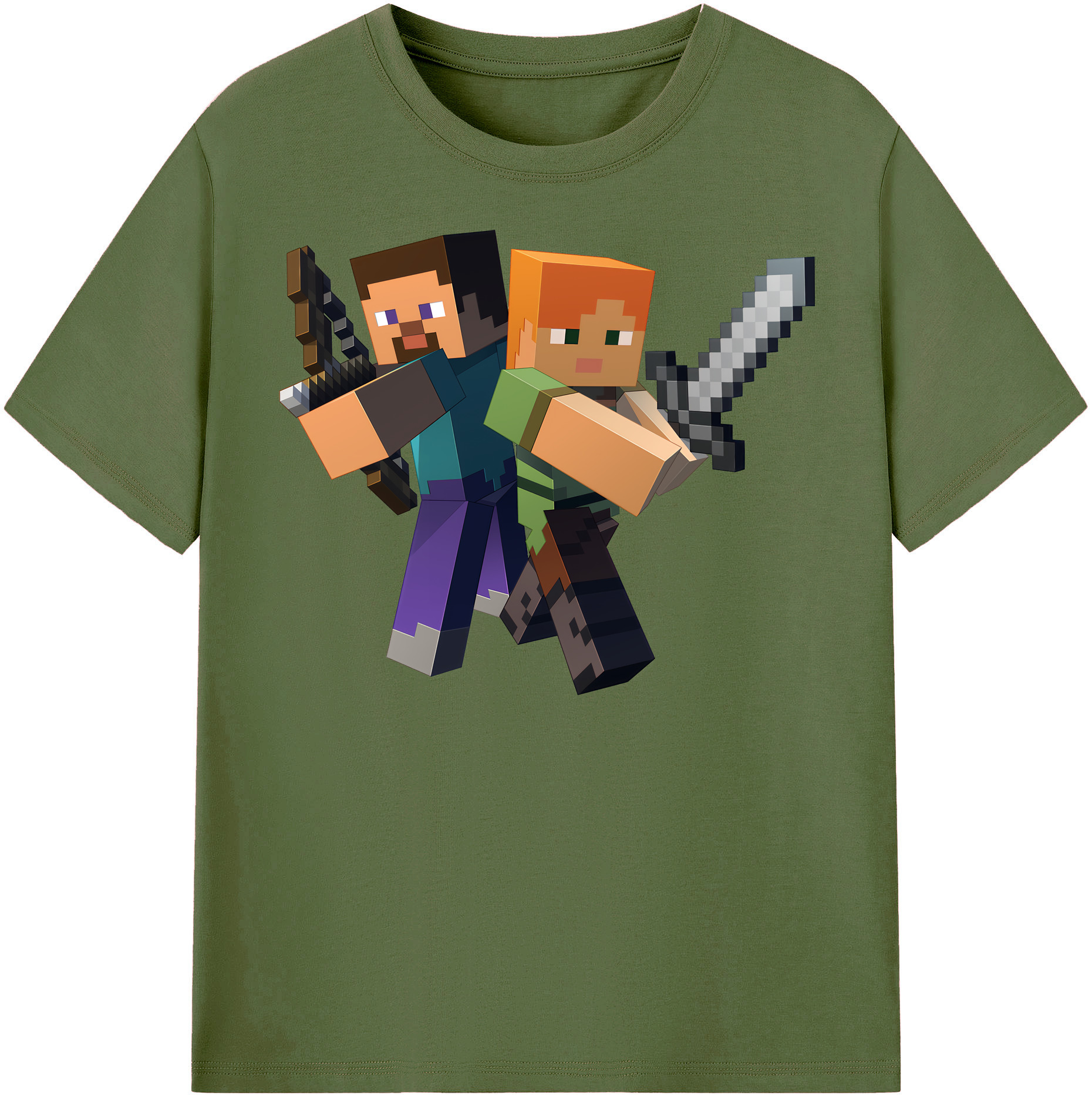 （画像用） マインクラフト ブロックの世界 Minecraft MC Block world 綿100％半袖Tシャツ（フロントプリント）
